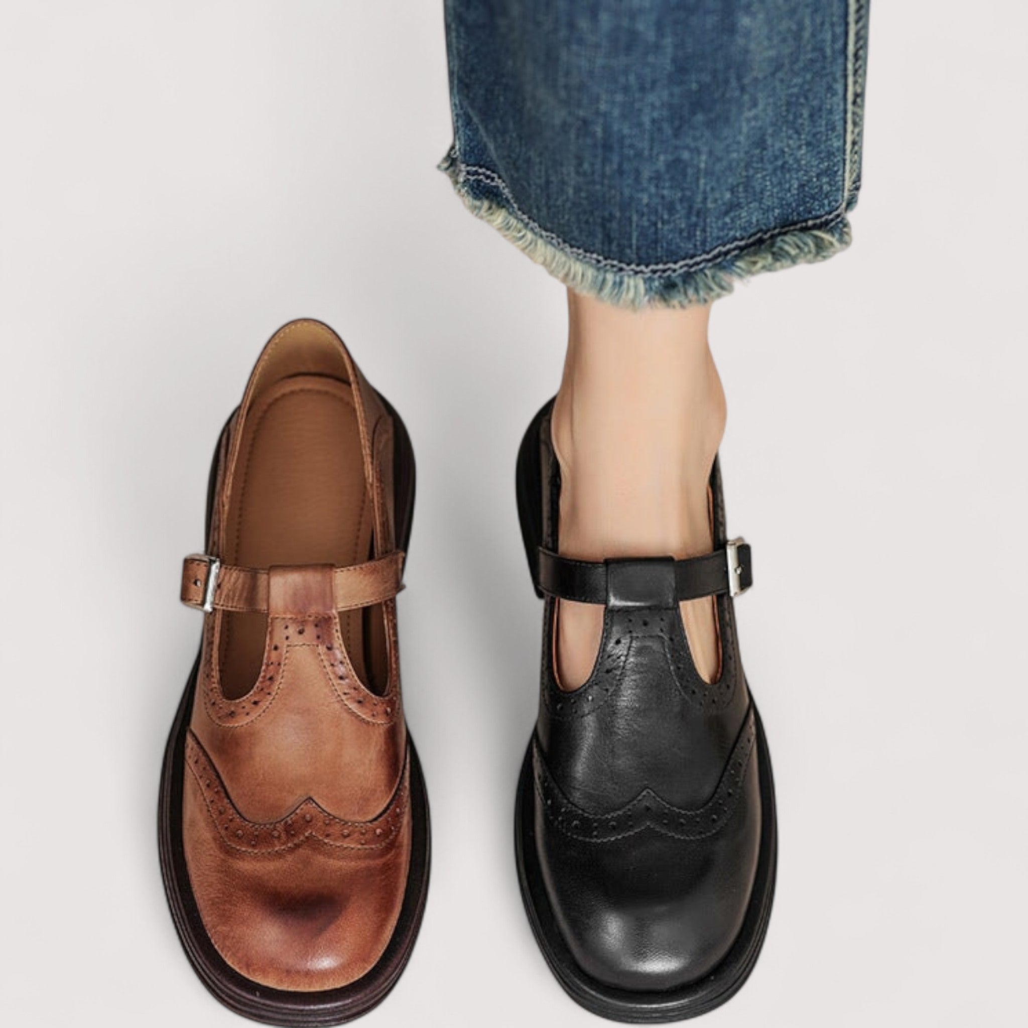 BrogueT™ | Women's Vintage T-Bar Leather Loafers