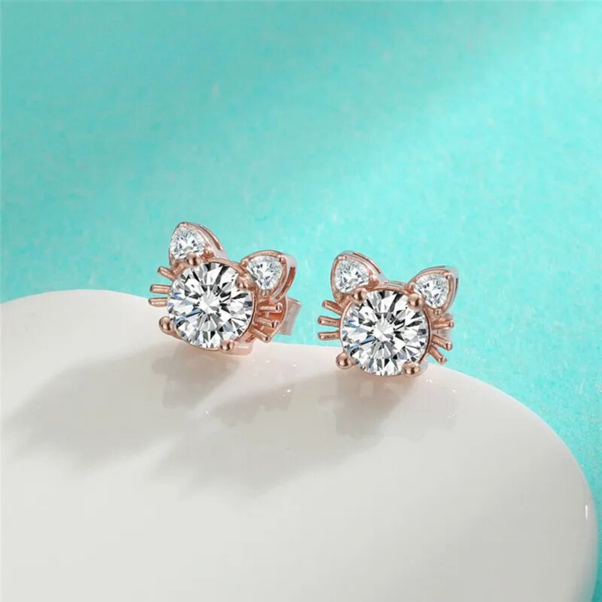 Moissanite Rose Gold Cat Stud Earrings