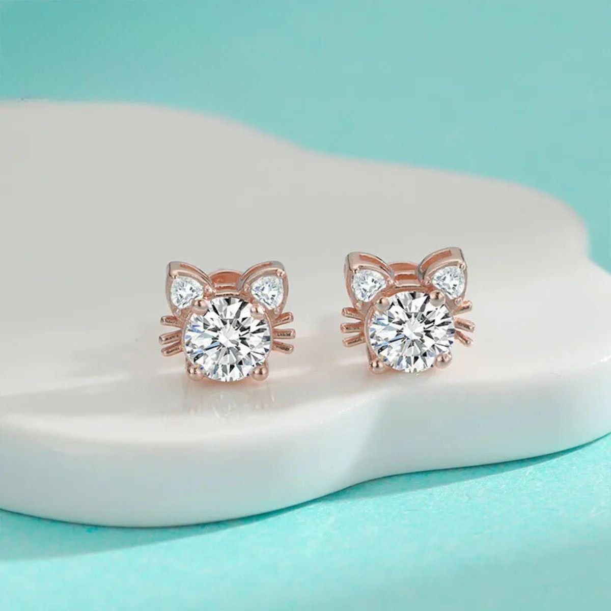 Moissanite Rose Gold Cat Stud Earrings