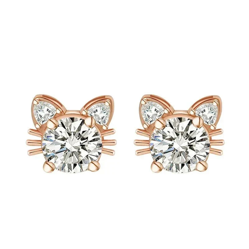 Moissanite Rose Gold Cat Stud Earrings