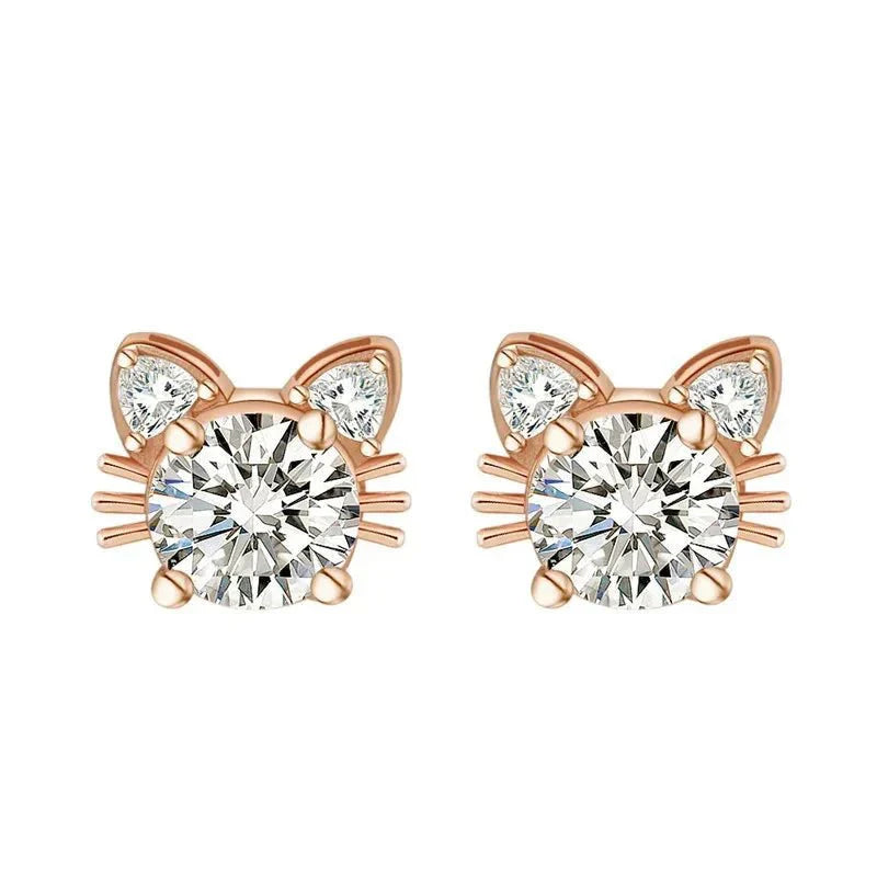 Moissanite Rose Gold Cat Stud Earrings