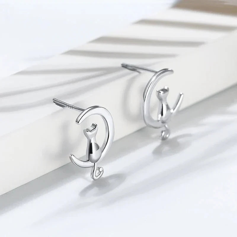 Moon & Cat Stud Cat Earrings
