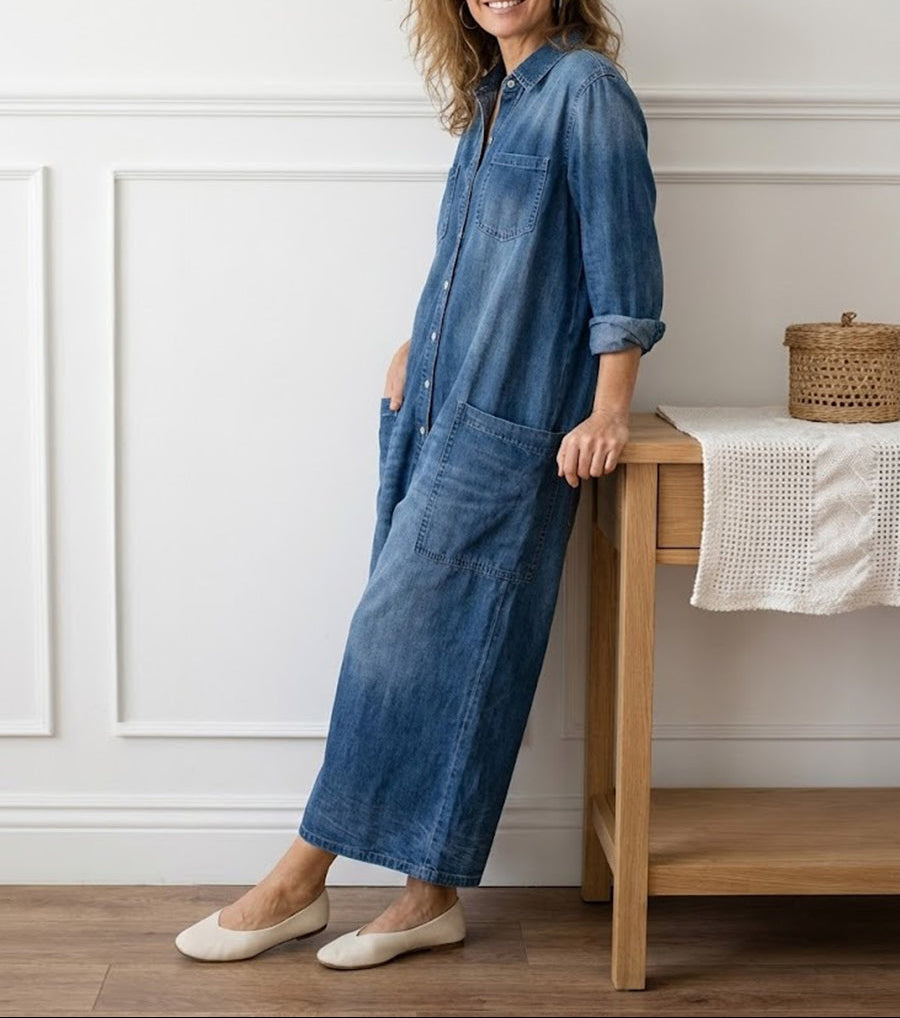 Diana™ | Combinaison en denim vintage à boutons