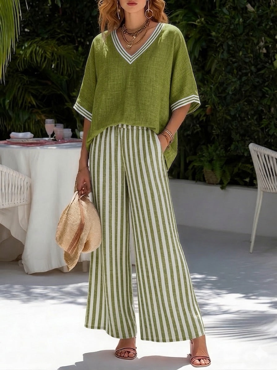 Elena | Elegant Striped Wide-Leg Two-Piece Set