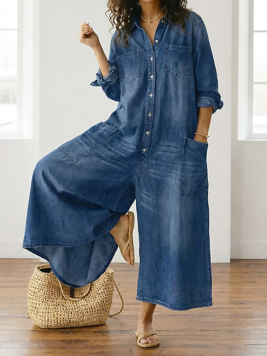 Diana™ | Combinaison en denim vintage à boutons