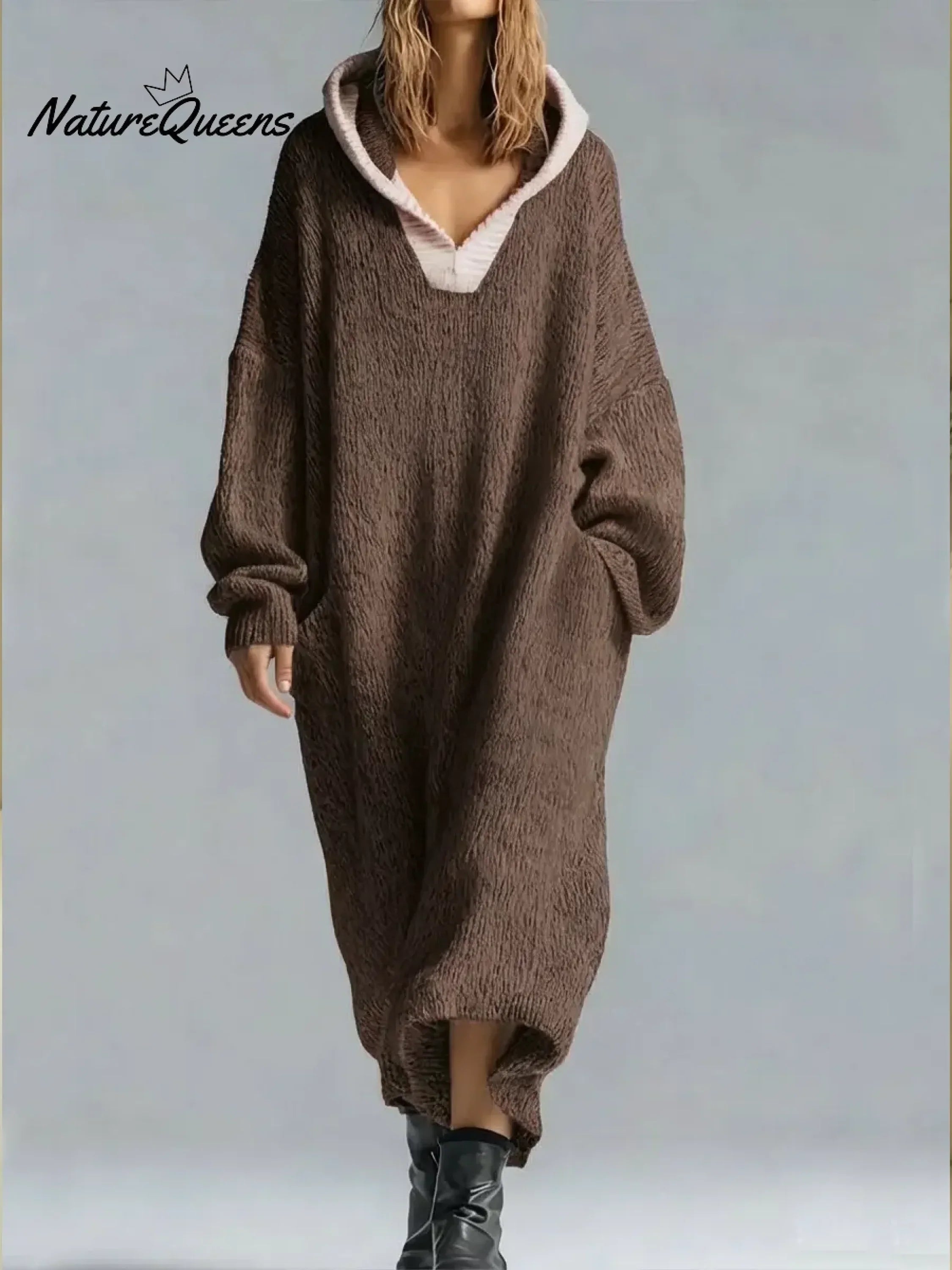 Lilia™ | Oversized textured hooded maxi sweater dress