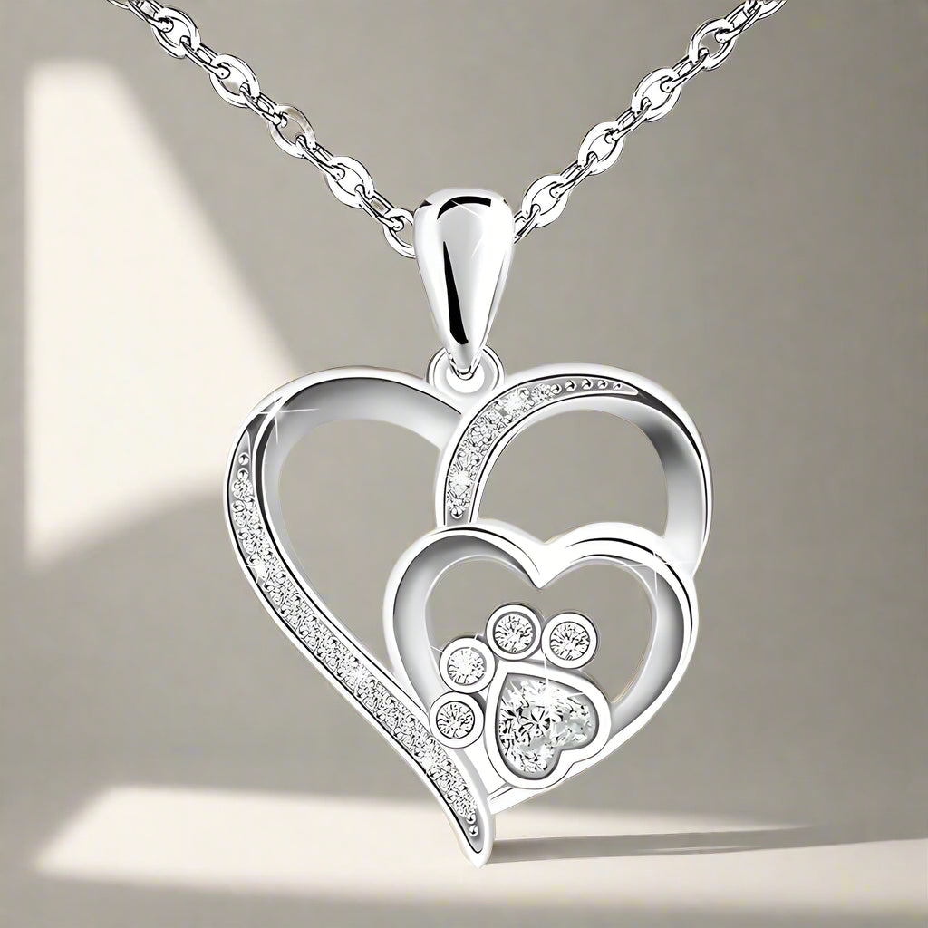 Paw & Heart Necklace with Zirconia