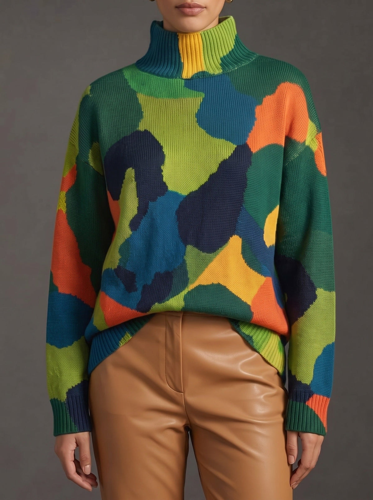 Rennick - Abstract Colour Block Turtleneck Sweater