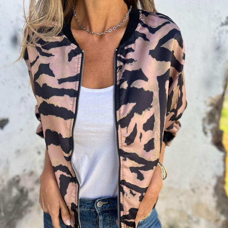 Zelda™ | Zip-Up Zebra Print Bomber Jacket