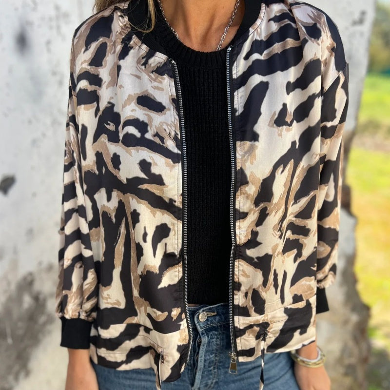 Zelda™ | Zip-Up Zebra Print Bomber Jacket