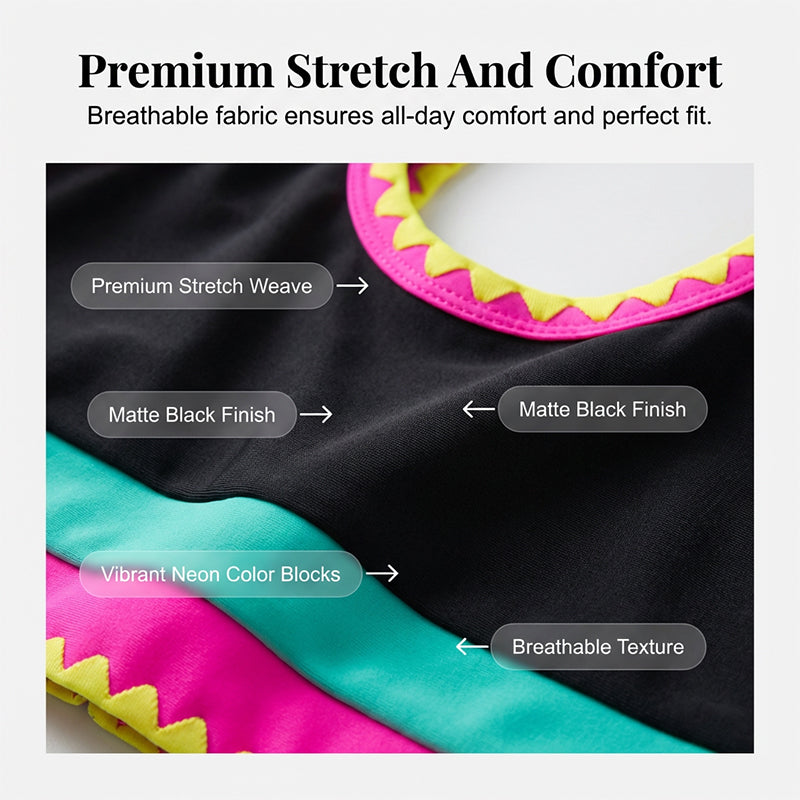 NeonWave™ | 3-Piece Colorblock Bikini Set with Skirt