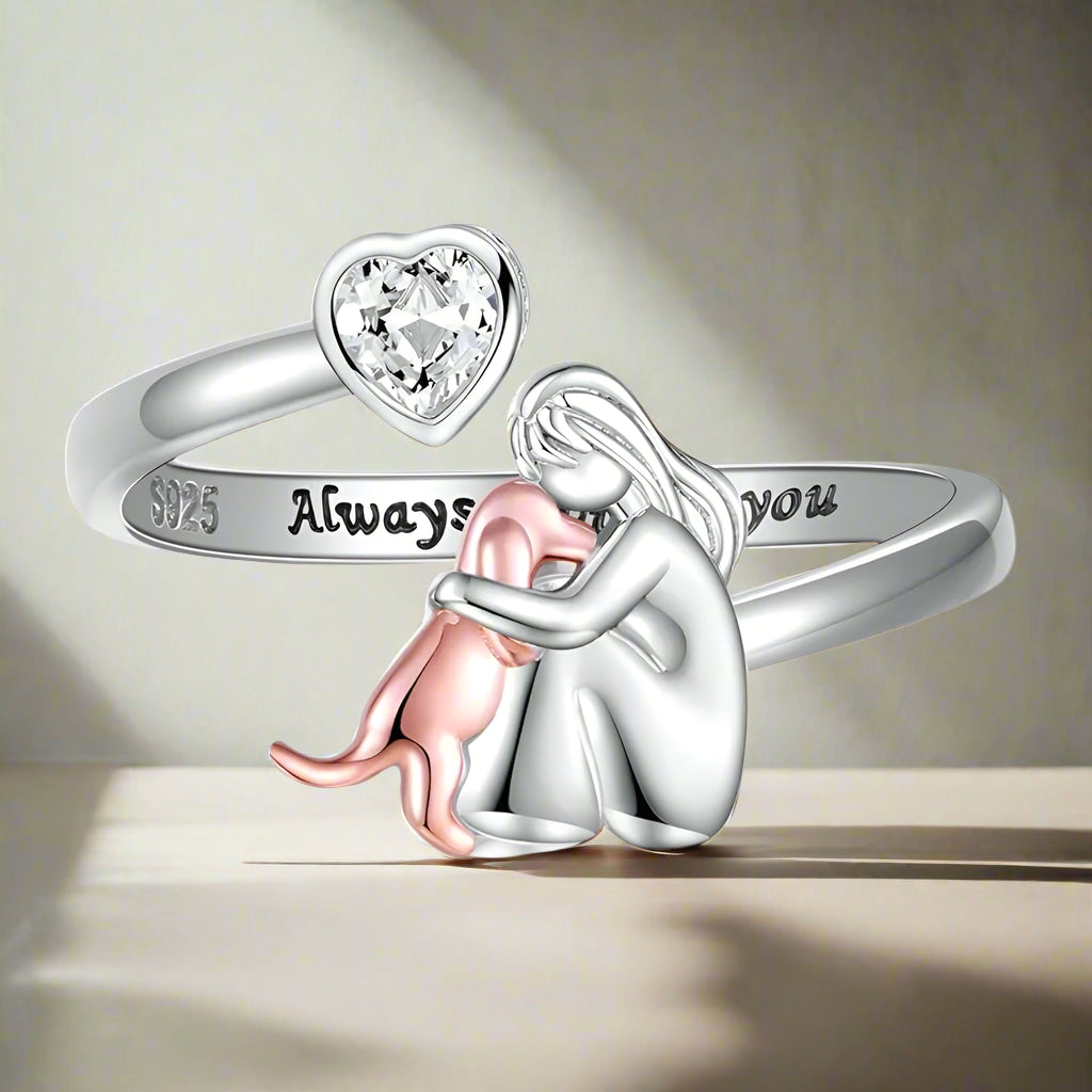 Adjustable Dog Ring “Always in My Heart” with Zirconia