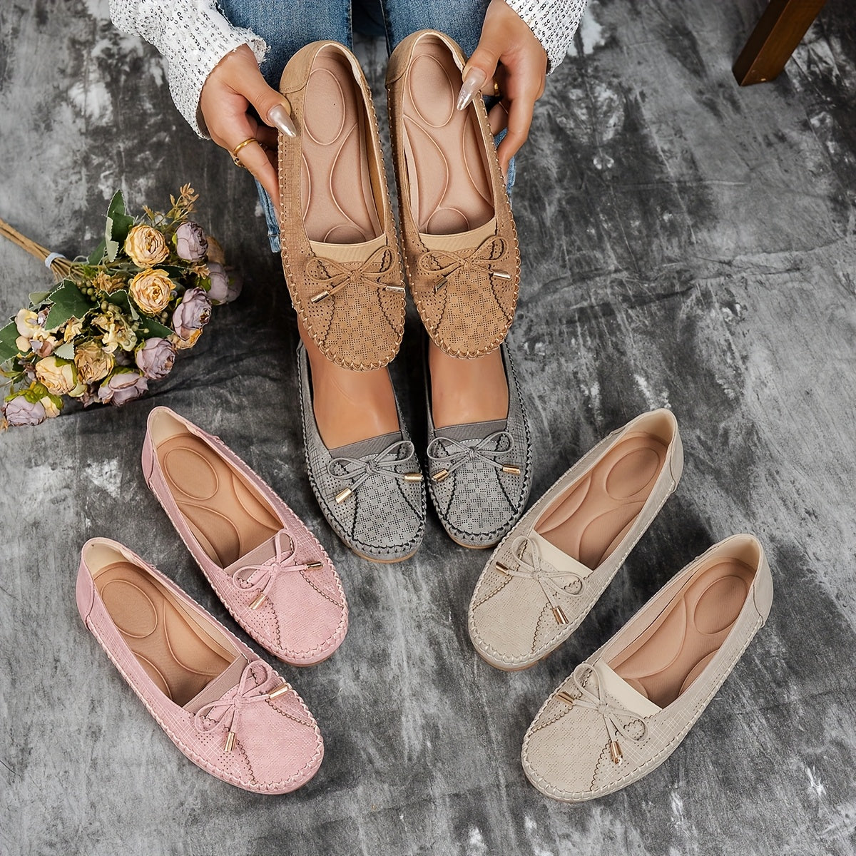 Sabine – Soft Comfort Loafers with Delicate Bow