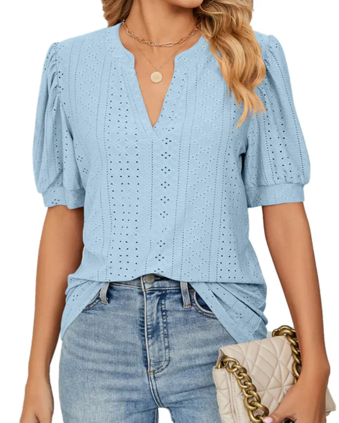 Eyelet Puff-Sleeve Blouse