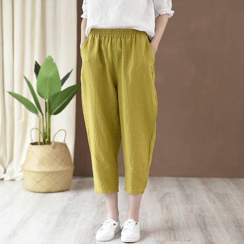 Casual Solid Linen Lantern Pants