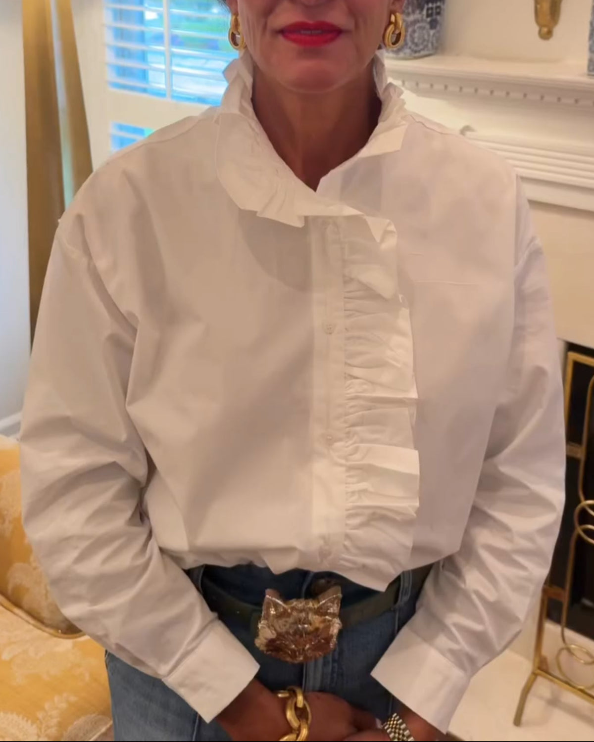 Elegant Ruffled Button-Down Blouse