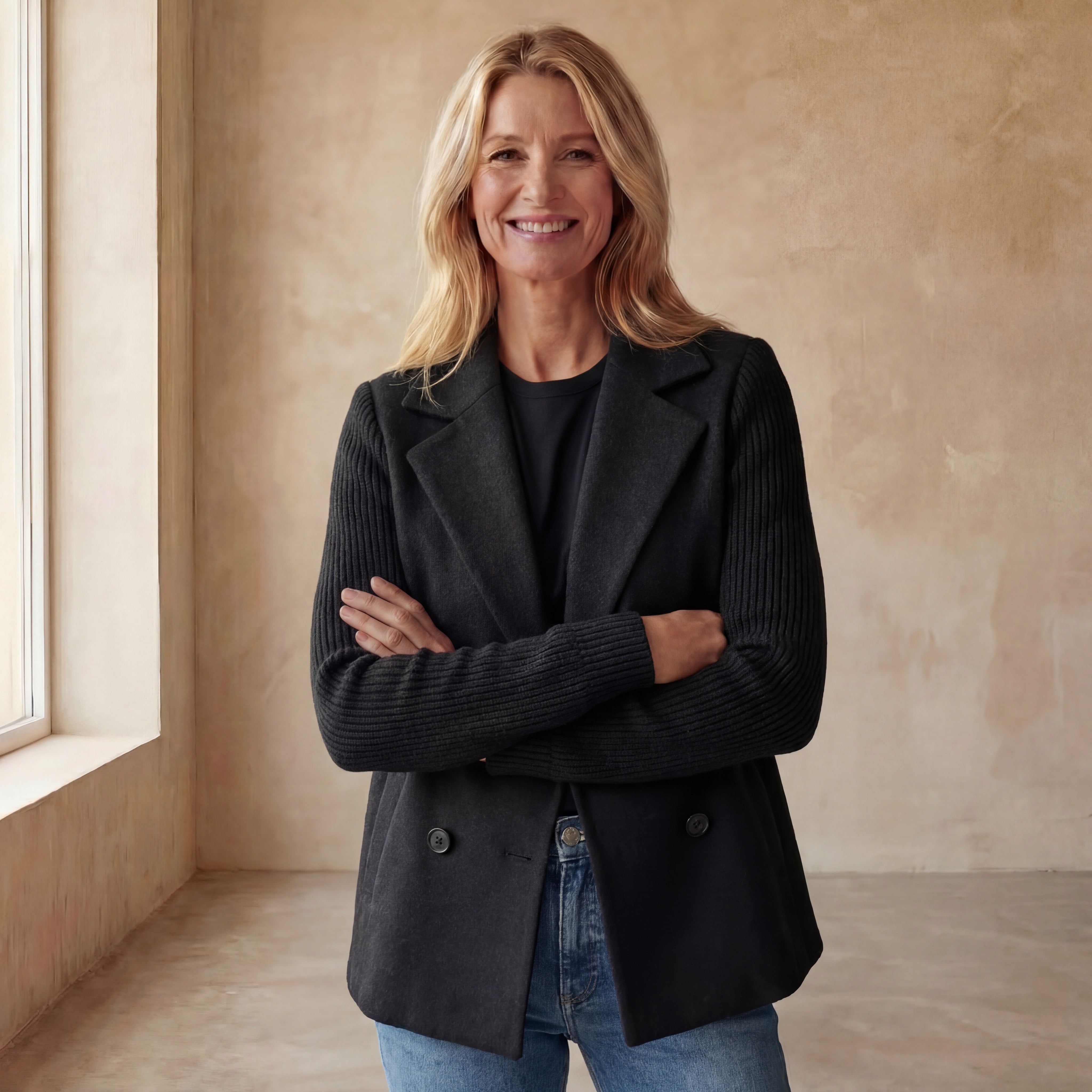 Sophisticated Versatile Mixed-Media Double-Breasted Blazer