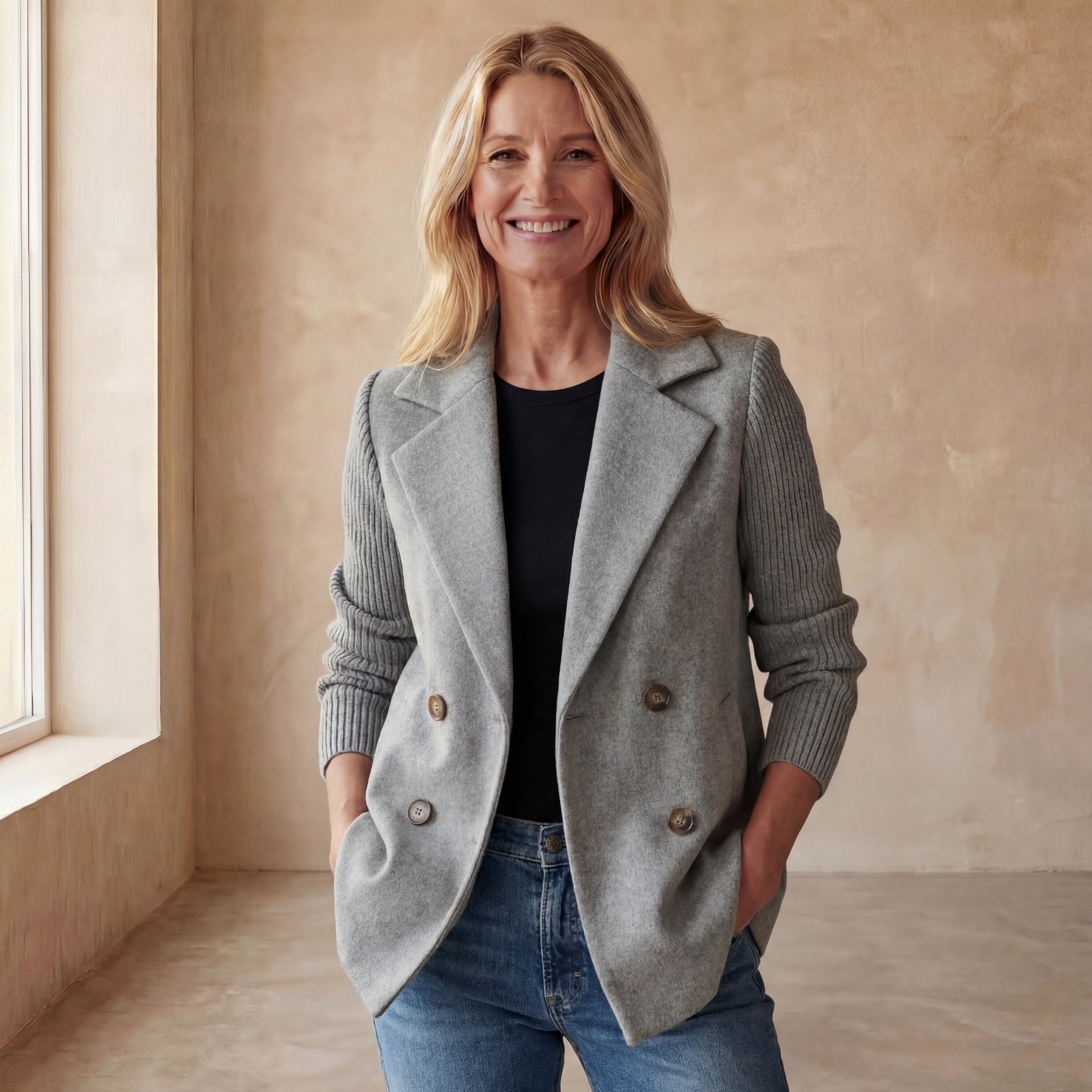Sophisticated Versatile Mixed-Media Double-Breasted Blazer