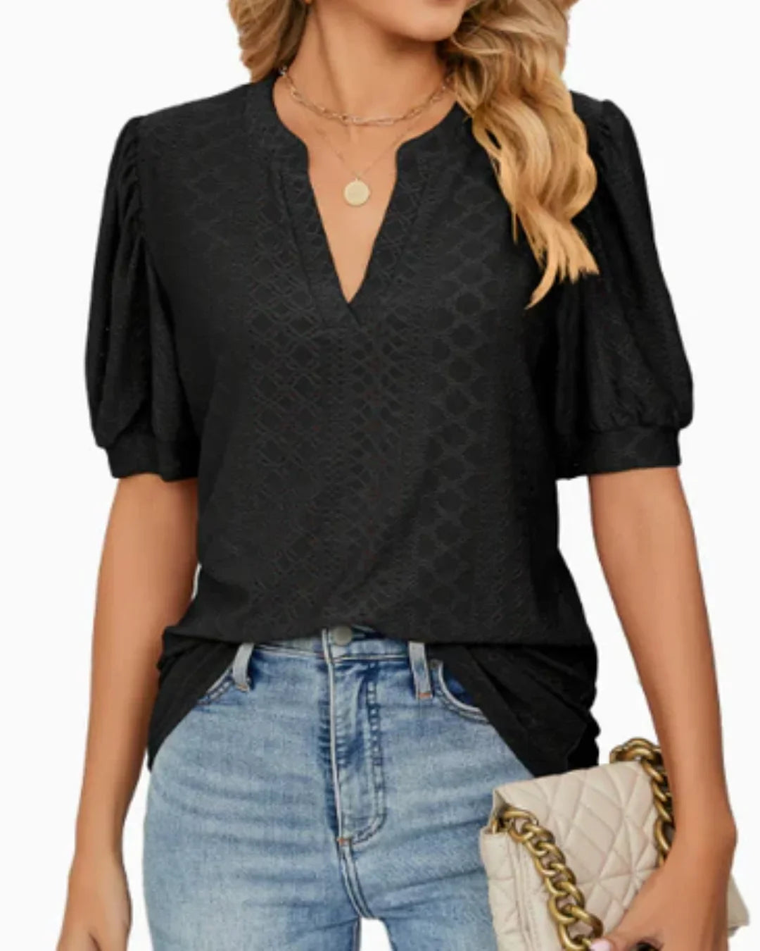 Eyelet Puff-Sleeve Blouse