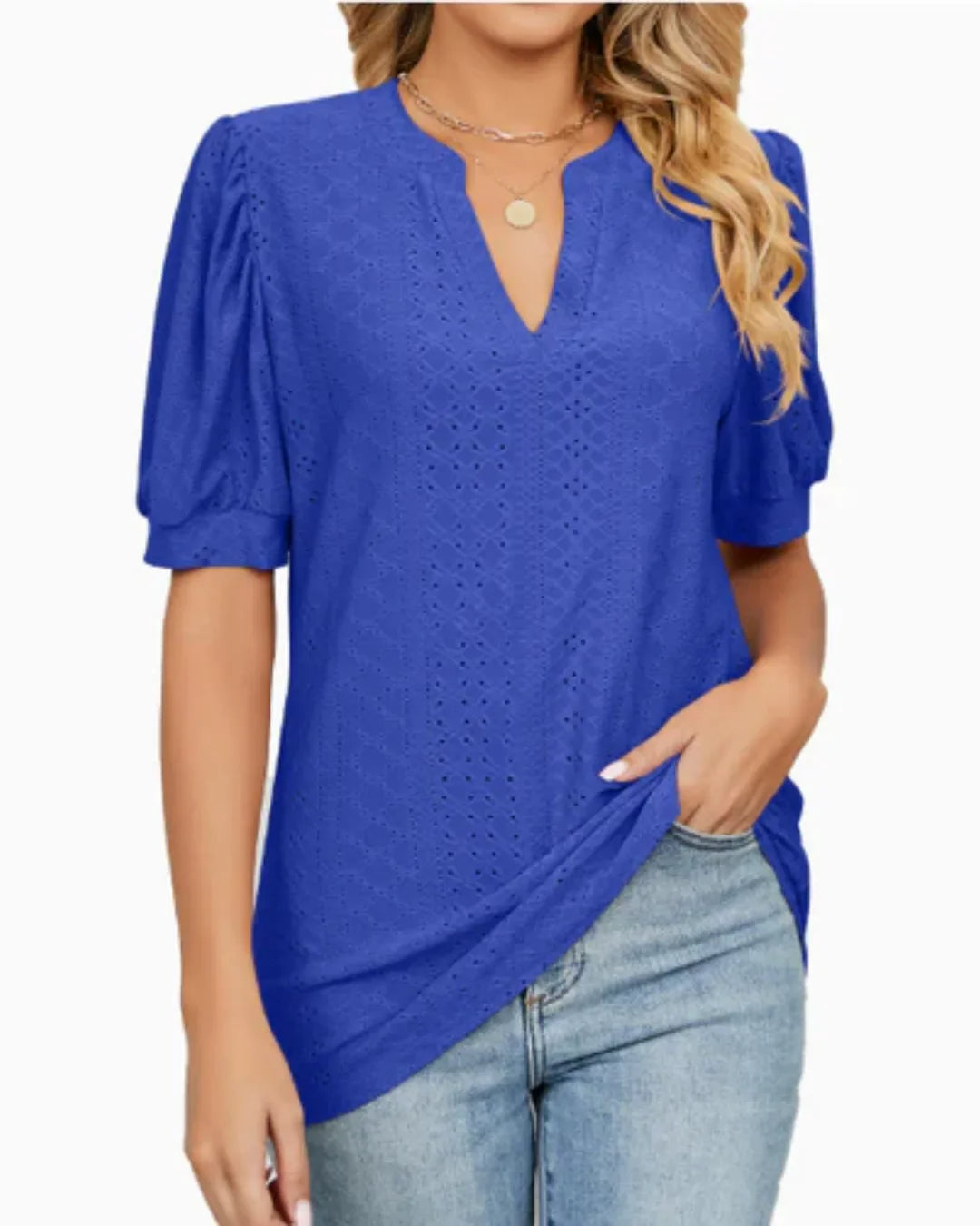 Eyelet Puff-Sleeve Blouse