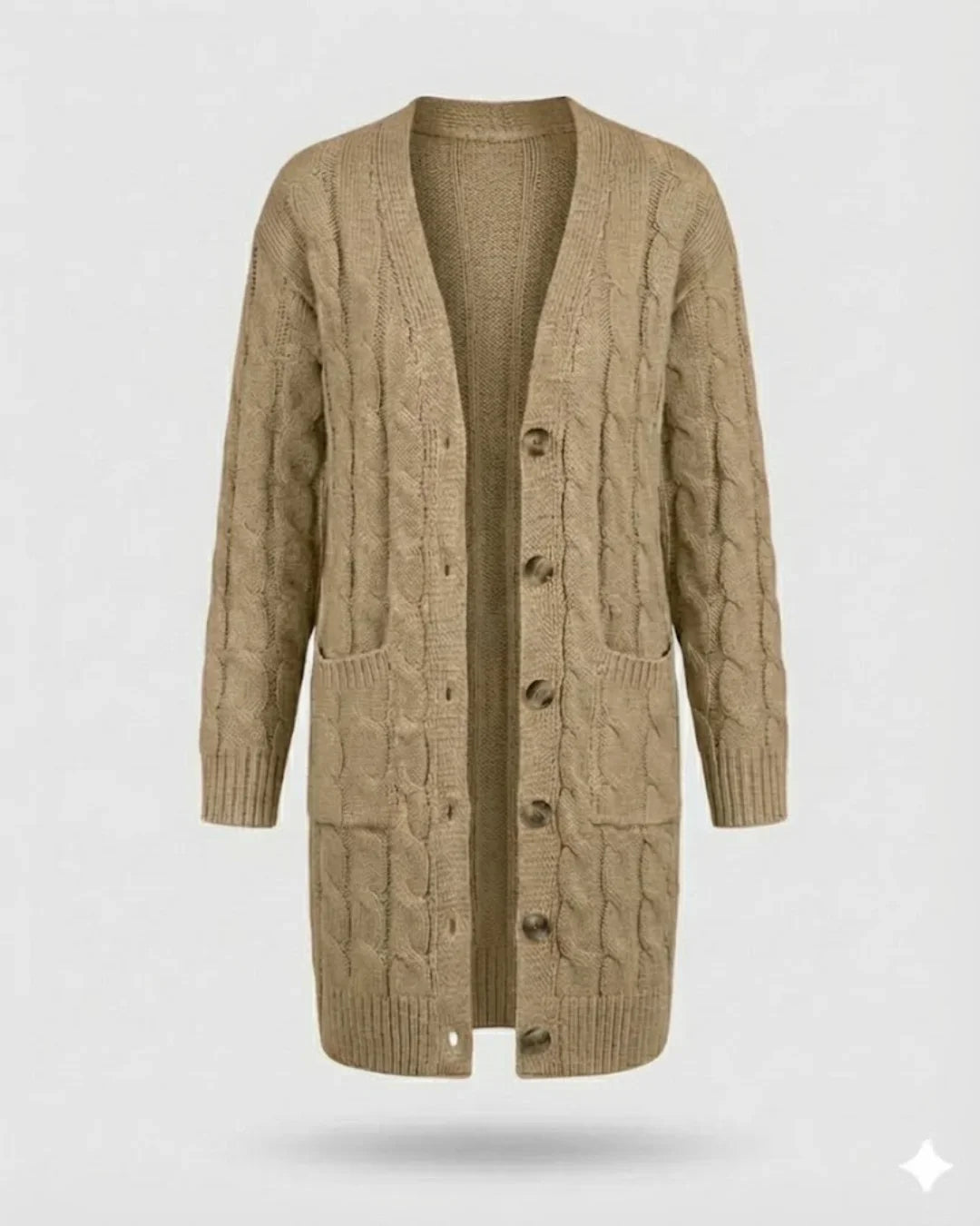 Kiana™ | Cable-Knit Buttoned Mid-Length Cardigan