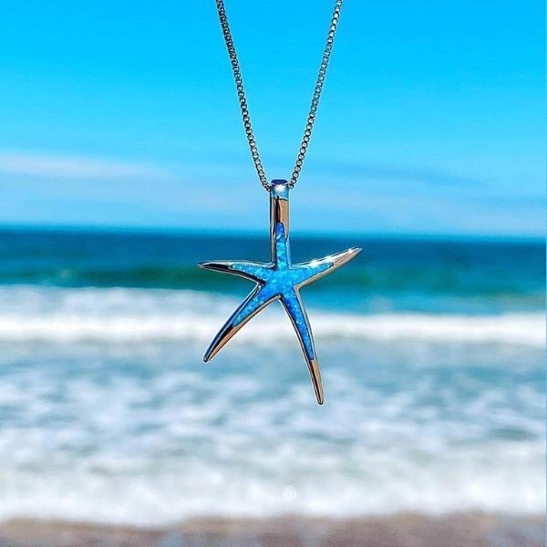 Blue Opal and Starfish Necklace