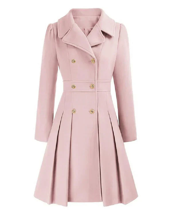 Sofia™ | Gold-Buttoned Double-Breasted Fit-and-Flare Coat