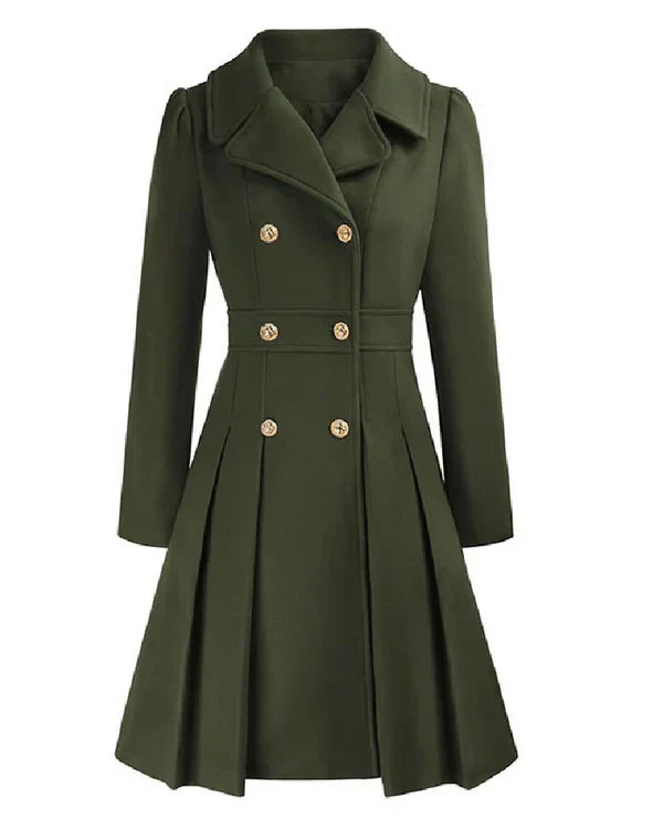 Sofia™ | Gold-Buttoned Double-Breasted Fit-and-Flare Coat