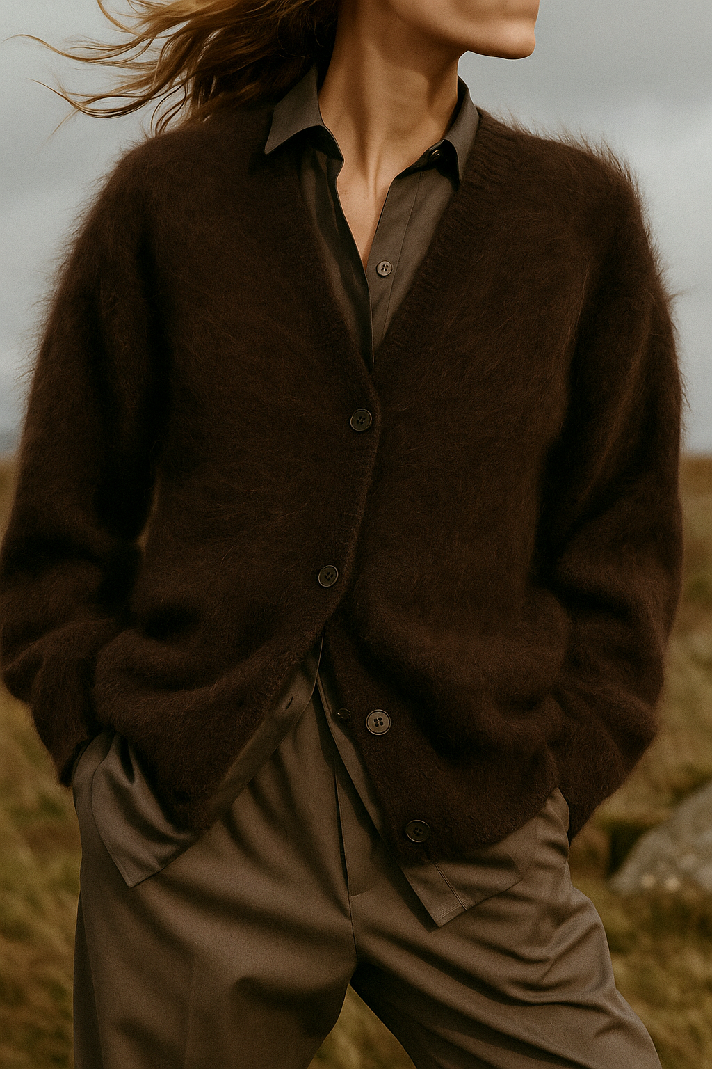 Fortunata™ | Fluffy V-neck button cardigan