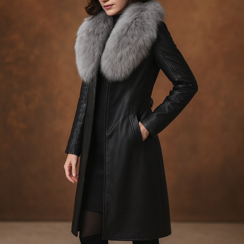Victtoria™ | Belted shearling-collar leather coat