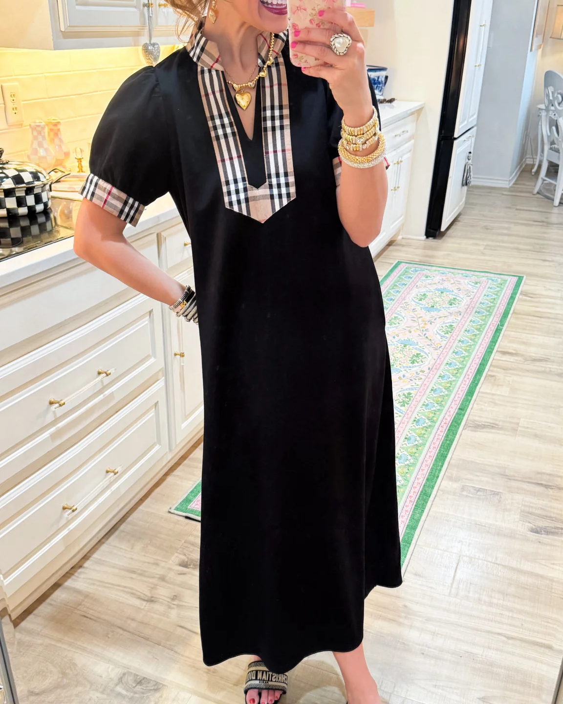 Plaid Trim Maxi Dress