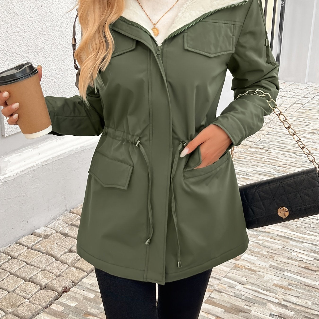 Vera™ | Sherpa-Lined Drawstring-Waist Parka Coat