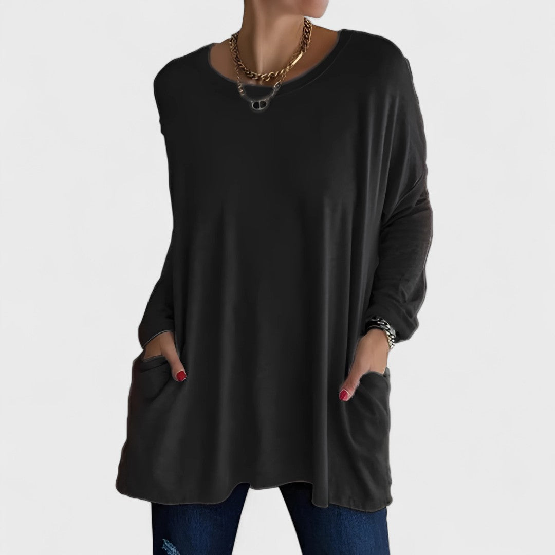 Miya™ | Oversized Pocket Long-Sleeve Tunic Top