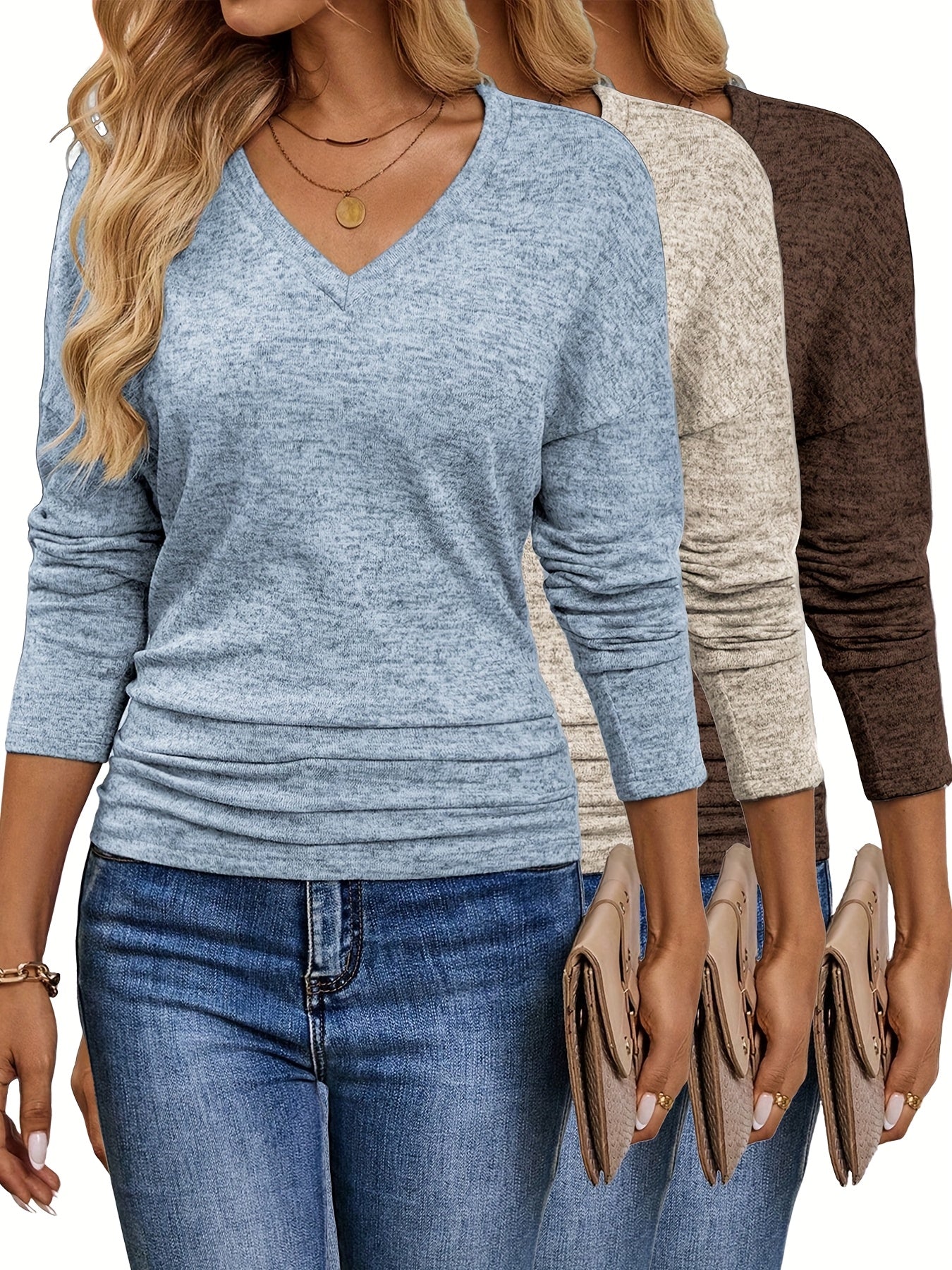 Maura™ | Soft and Stretchy V-Neck T-Shirt | 3-Pack Colors