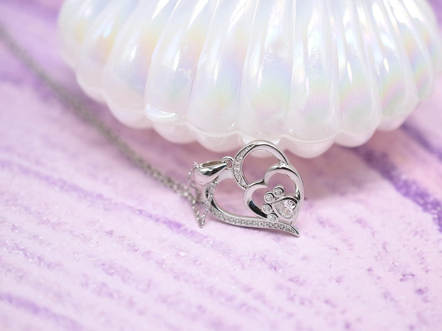 Paw & Heart Necklace with Zirconia