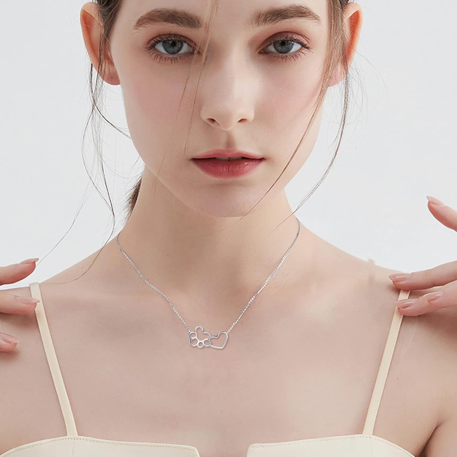 Paw Print Necklace – Heart Crystal Pendant