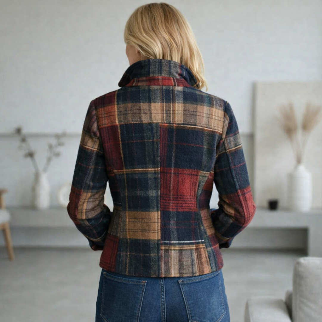 Classic Tailored Wool-Blend Plaid Button-Up Jacket