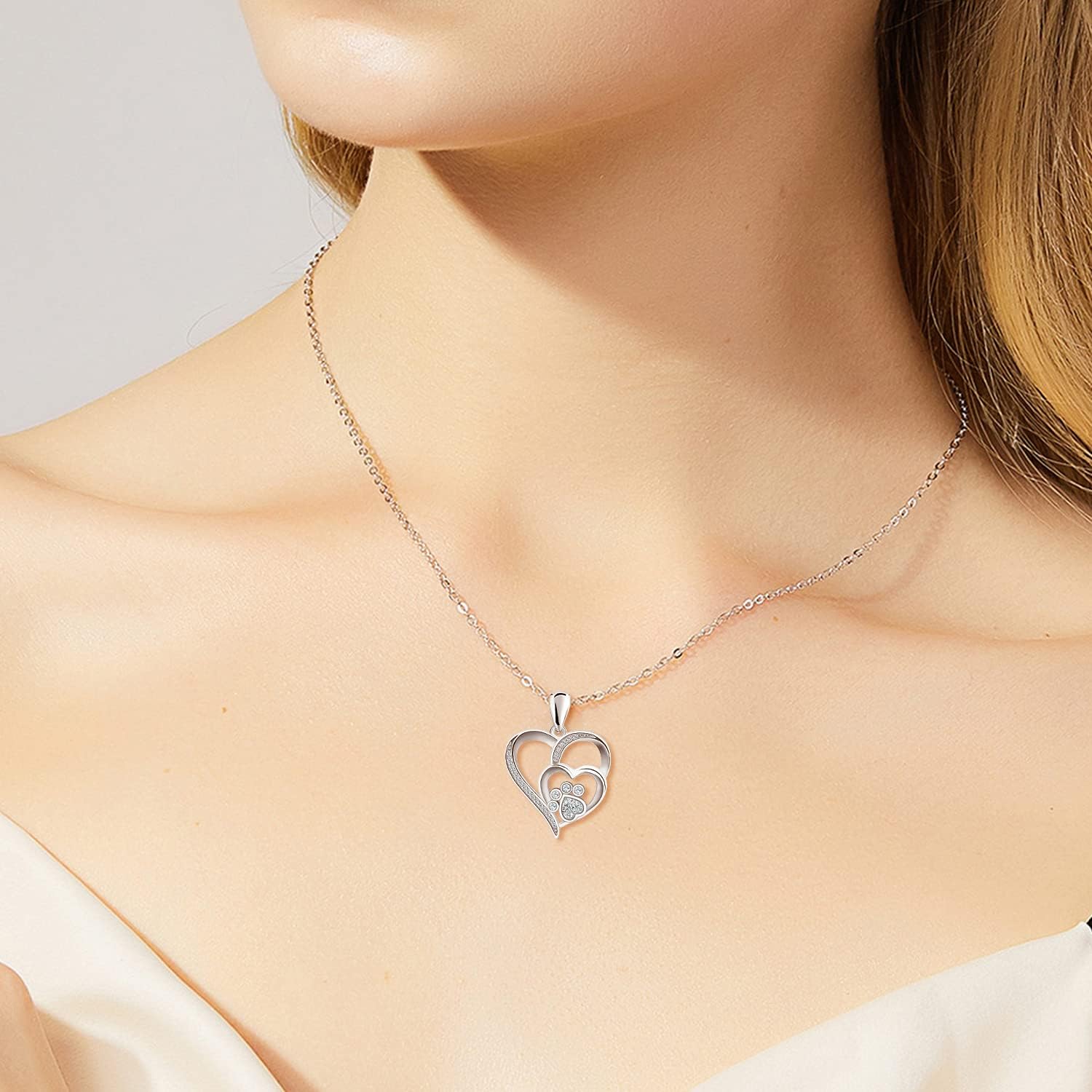 Paw & Heart Necklace with Zirconia