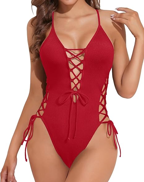 LaceRib™ | Women's Lace-Up Ribbed One-Piece Swimsuit