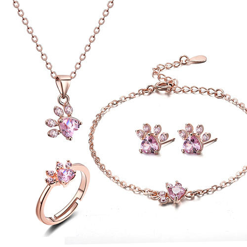 Rose Gold Paw Jewelry Set –