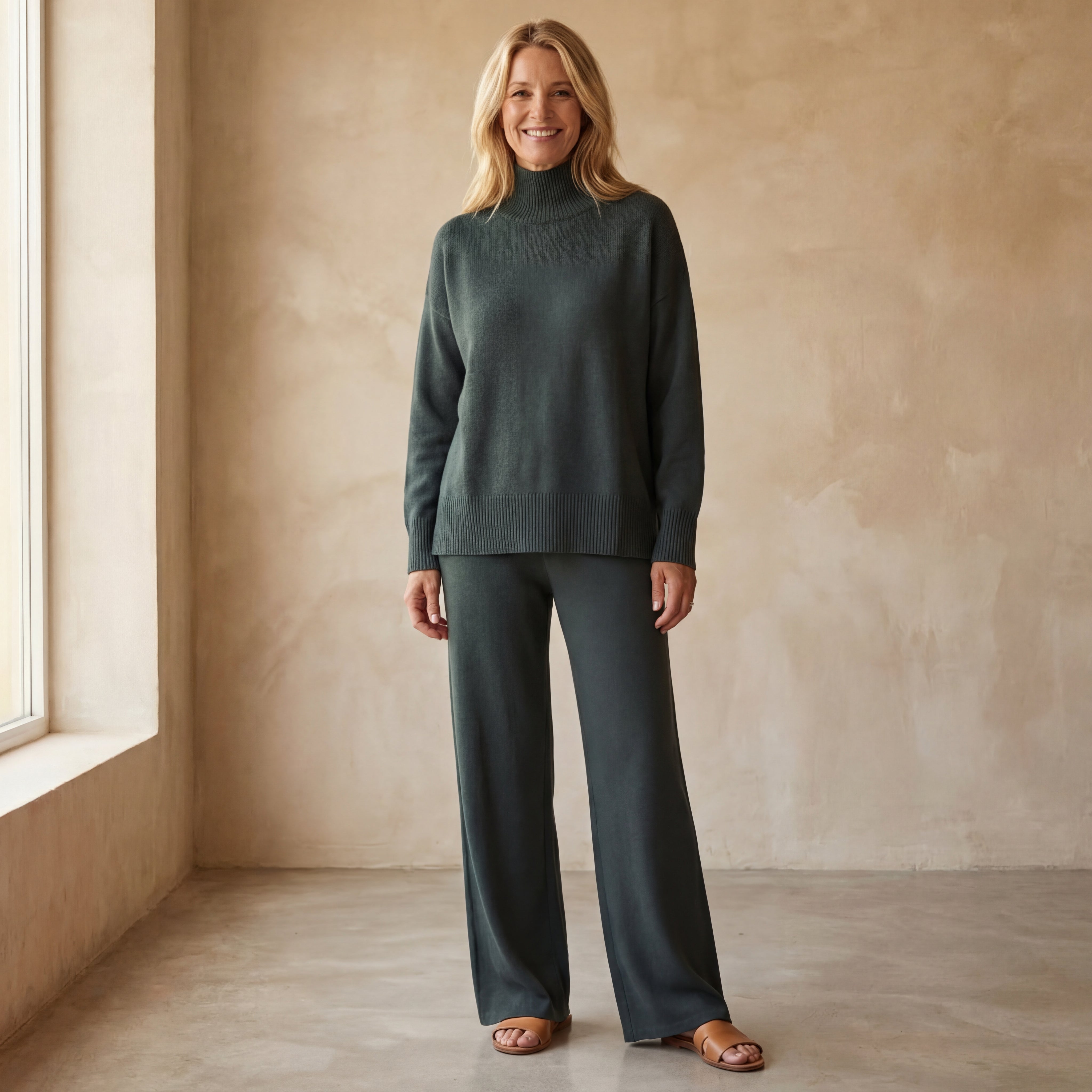 Cozy Sophisticated Mock-Neck Sweater & Wide-Leg Pant Set