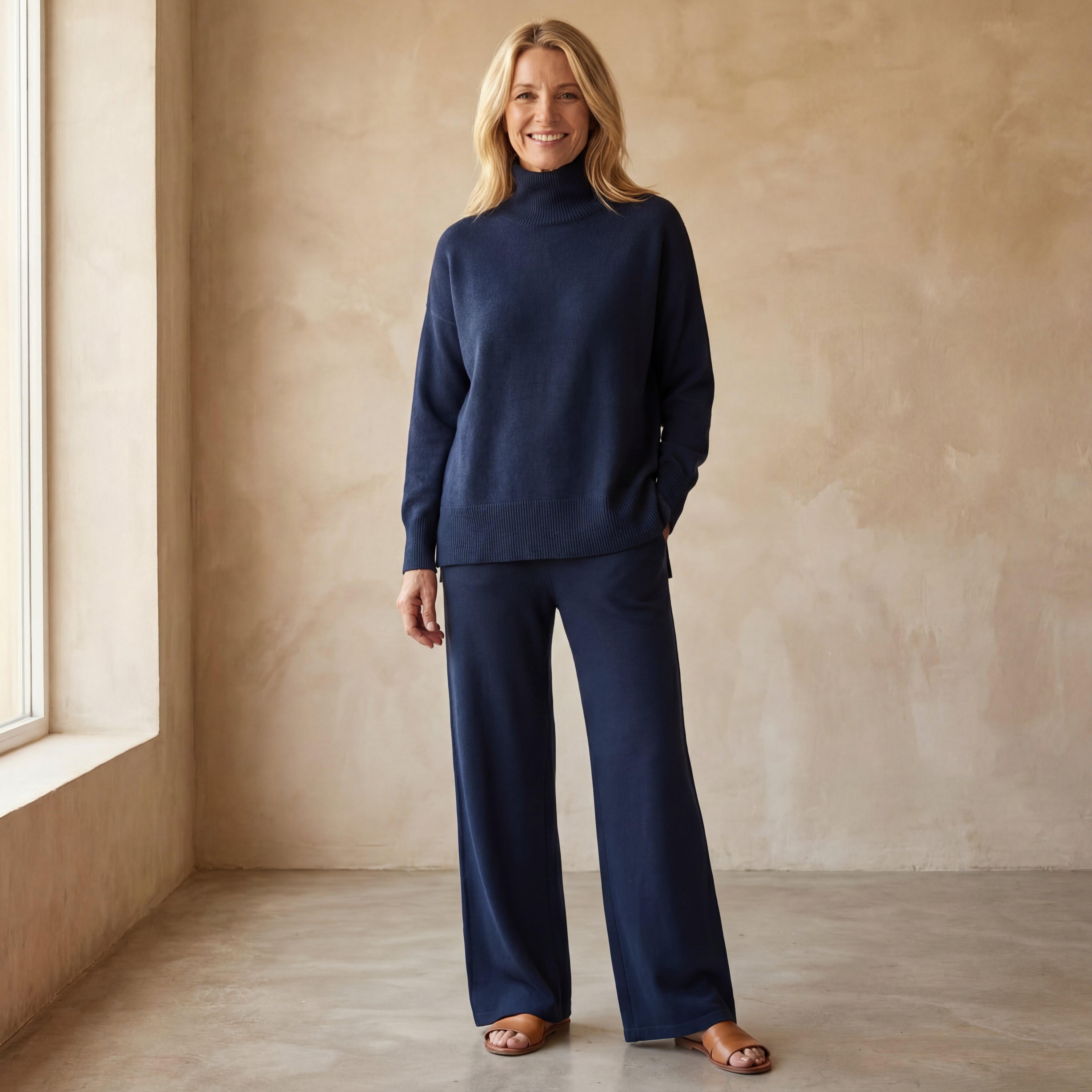 Cozy Sophisticated Mock-Neck Sweater & Wide-Leg Pant Set