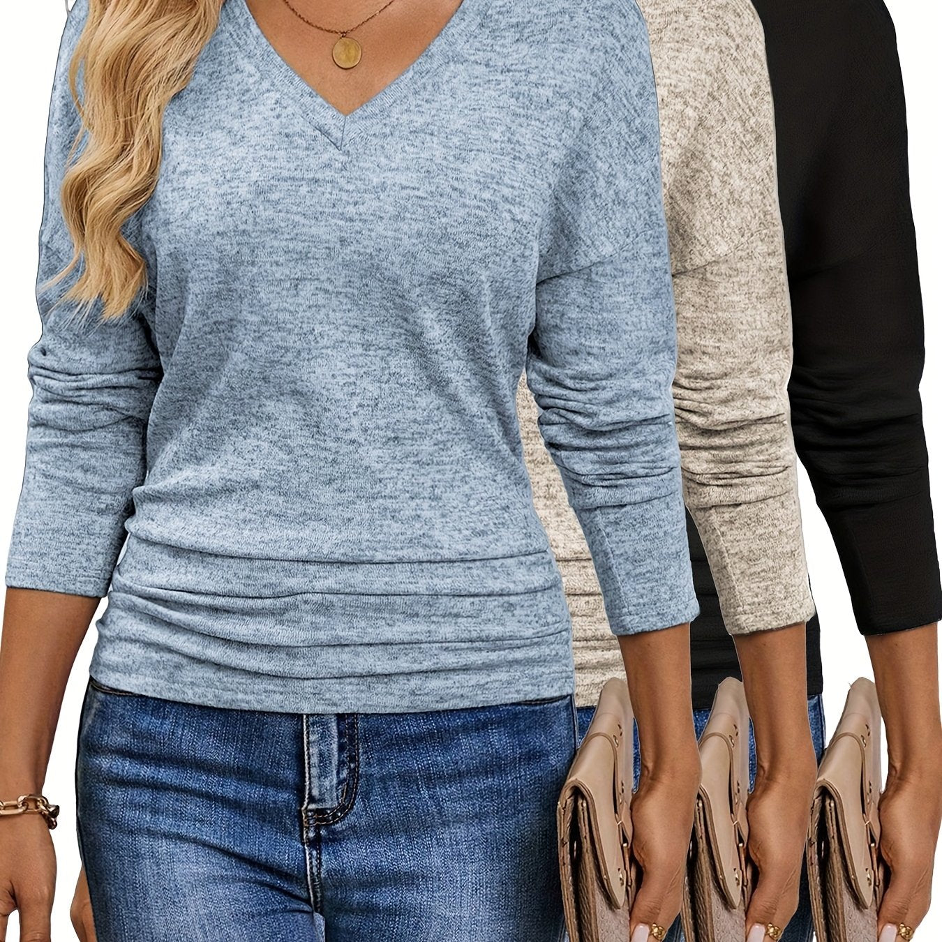 Maura™ | Soft and Stretchy V-Neck T-Shirt | 3-Pack Colors