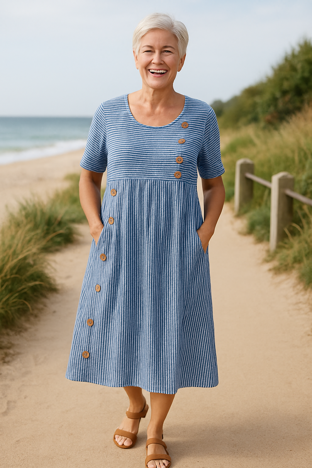 Mixed Stripe Midi Dress