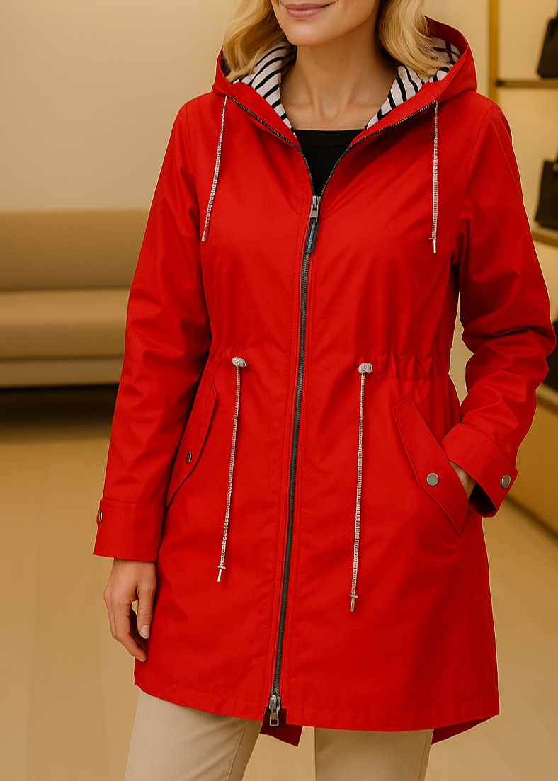 Rebecca™ | Striped-Lined Drawstring-Waist Hooded Parka Coat