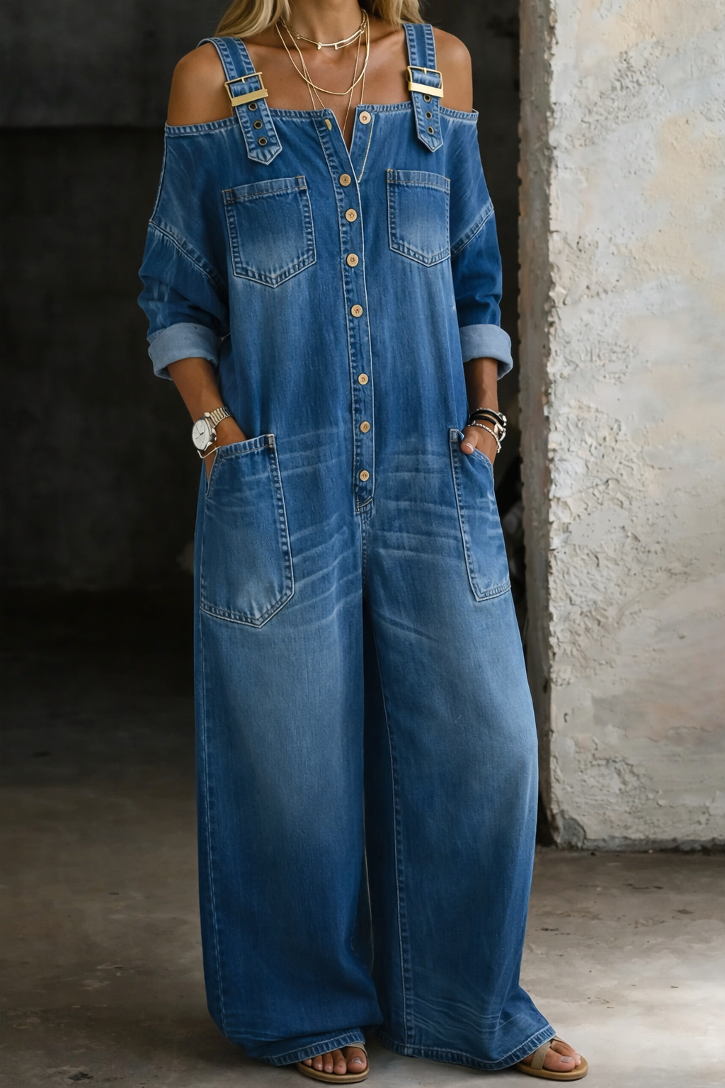 Isla | Off-the-Shoulder Denim Jumpsuit