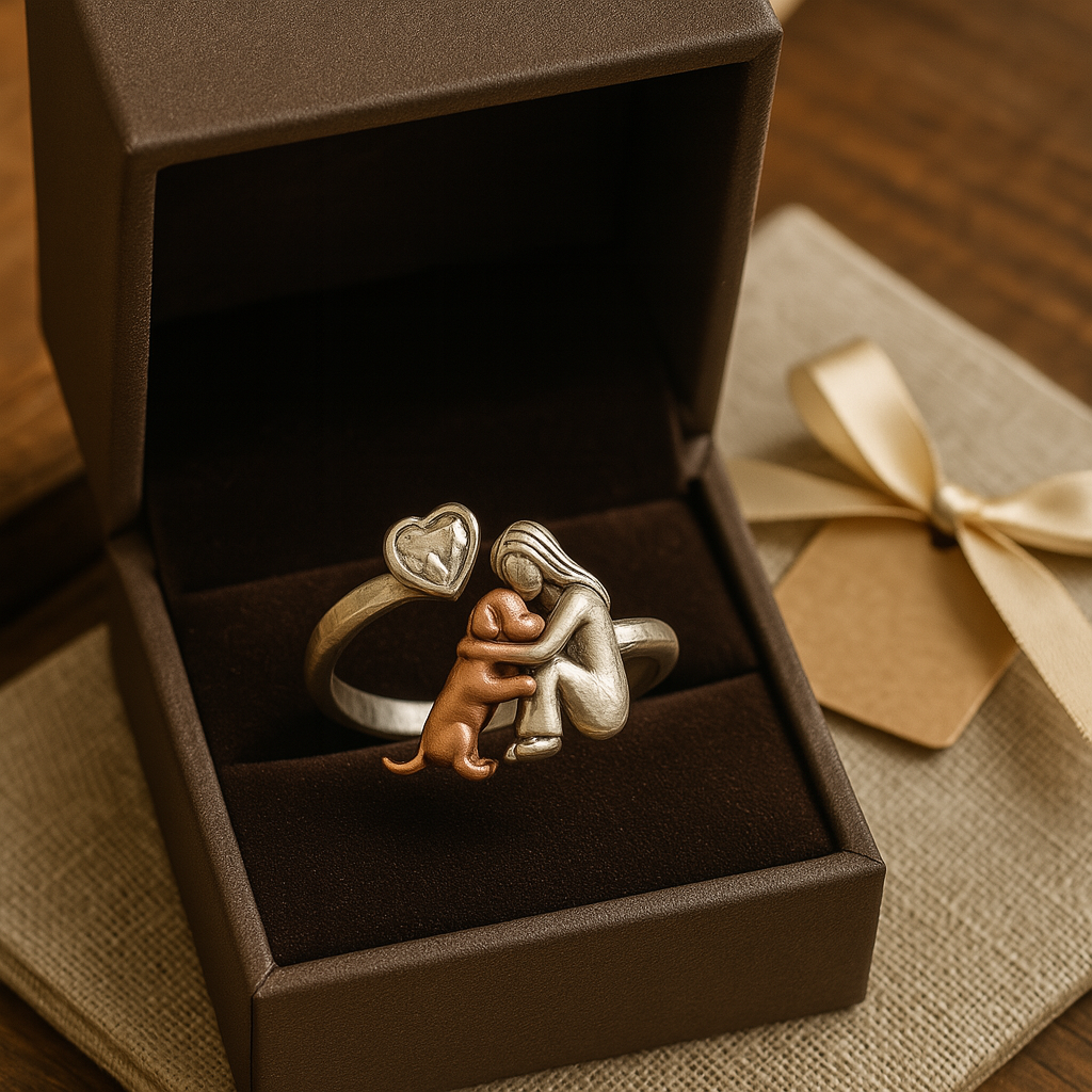 Dog Ring with Heart-Shaped Zirconia – Adjustable Fit