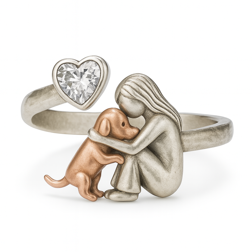 Dog Ring with Heart-Shaped Zirconia – Adjustable Fit