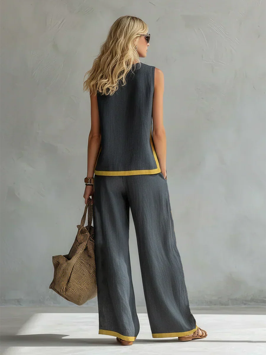 Emma | Elegant Contrast Trim Two-Piece Set