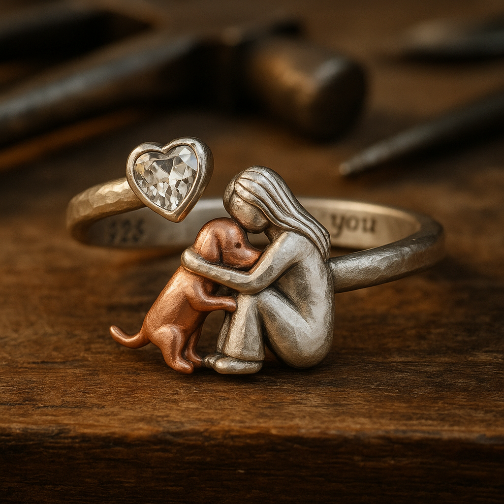 Dog Ring with Heart-Shaped Zirconia – Adjustable Fit